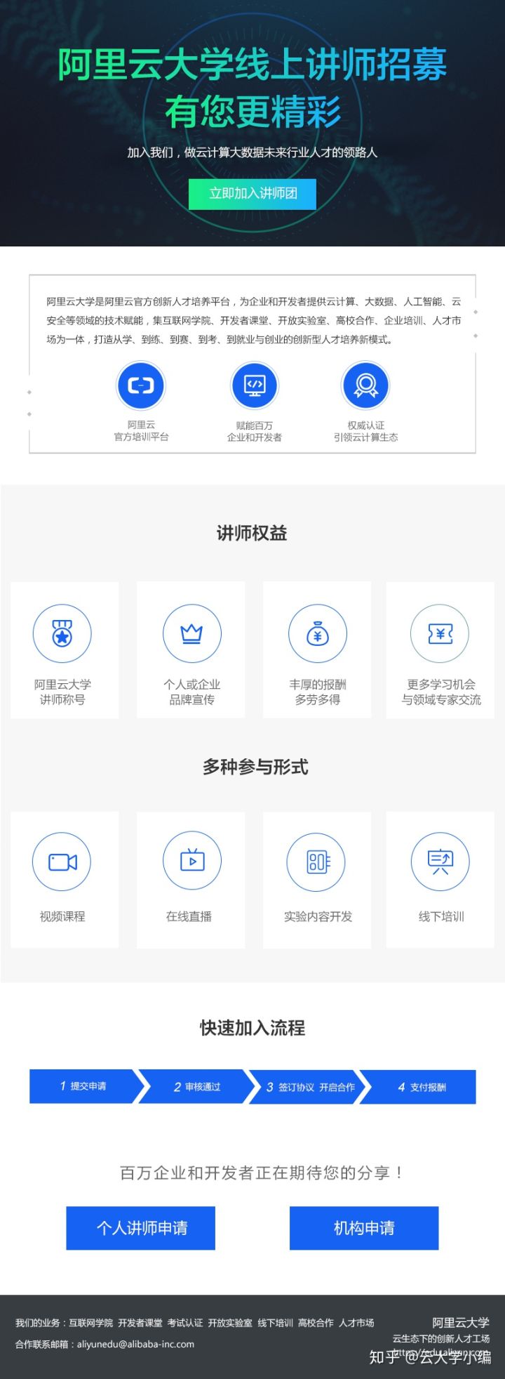 阿里云大学线上云计算大数据讲师布道师招募中