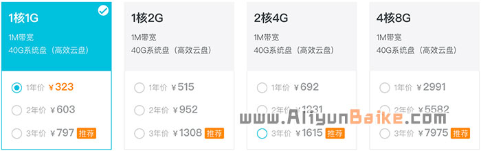 阿里云突发性能实例价格表