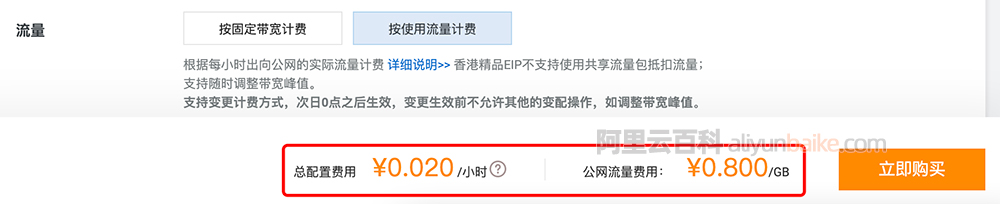 阿里云EIP配置费用和公网流量费用