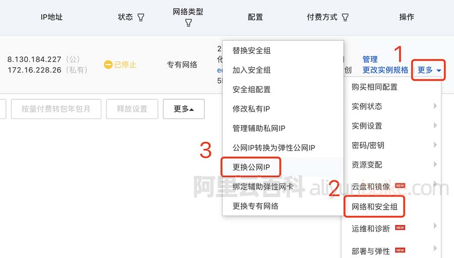 阿里云服务器免费更换公网IP
