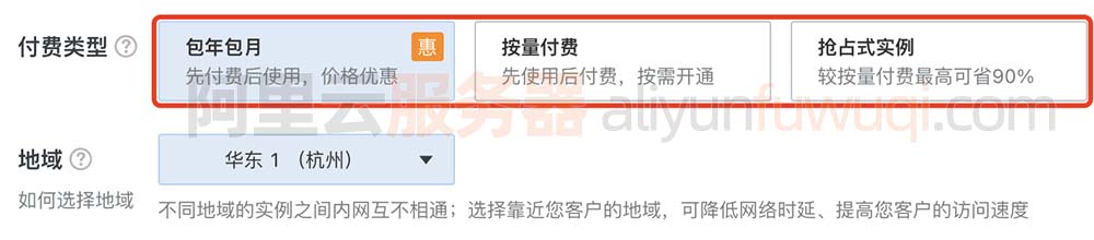 阿里云服务器ECS付费类型