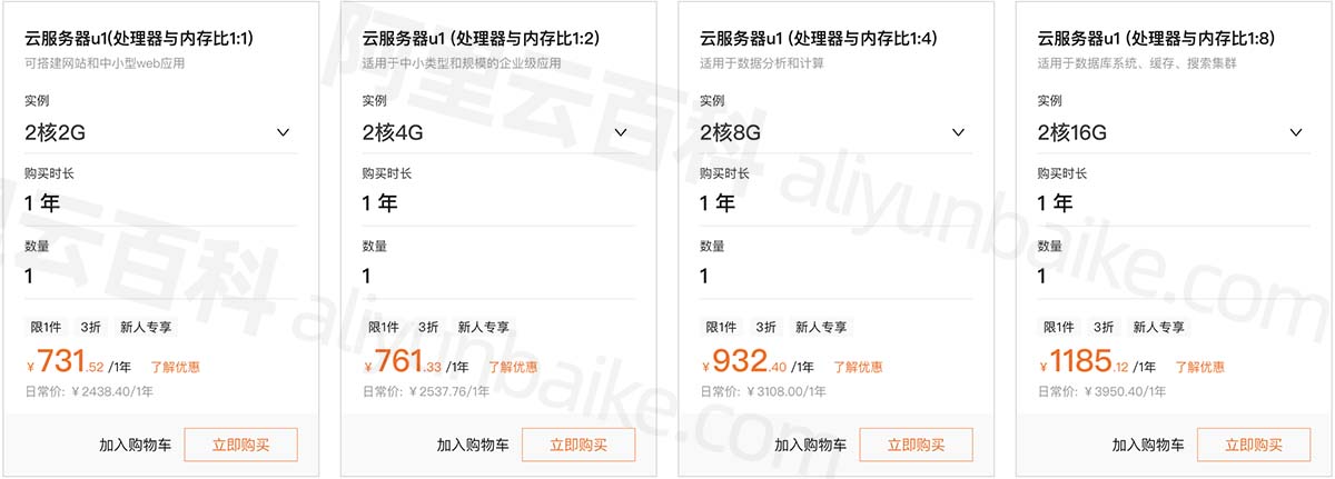 阿里云服务器u1优惠价格表