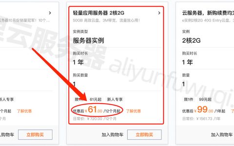 阿里云轻量应用服务器_2核2G3M_61元/年【优惠购买入口】