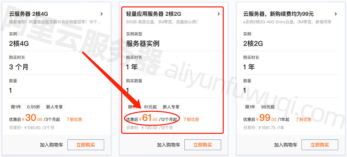 2024年阿里云轻量应用服务器61元一年