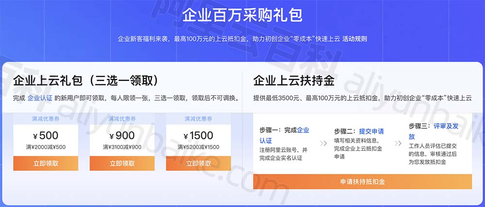 阿里云上云优惠券和上云扶持金