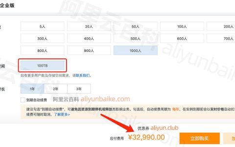 阿里云盘企业版100TB存储空间多少钱一年？支持1000用户数