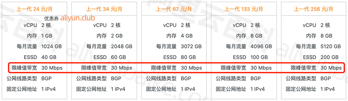 阿里云轻量应用服务器30M峰值带宽