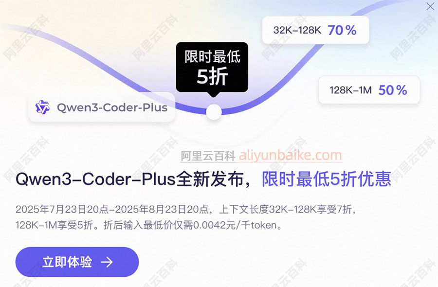 阿里云Qwen3-Coder-Plus优惠5折