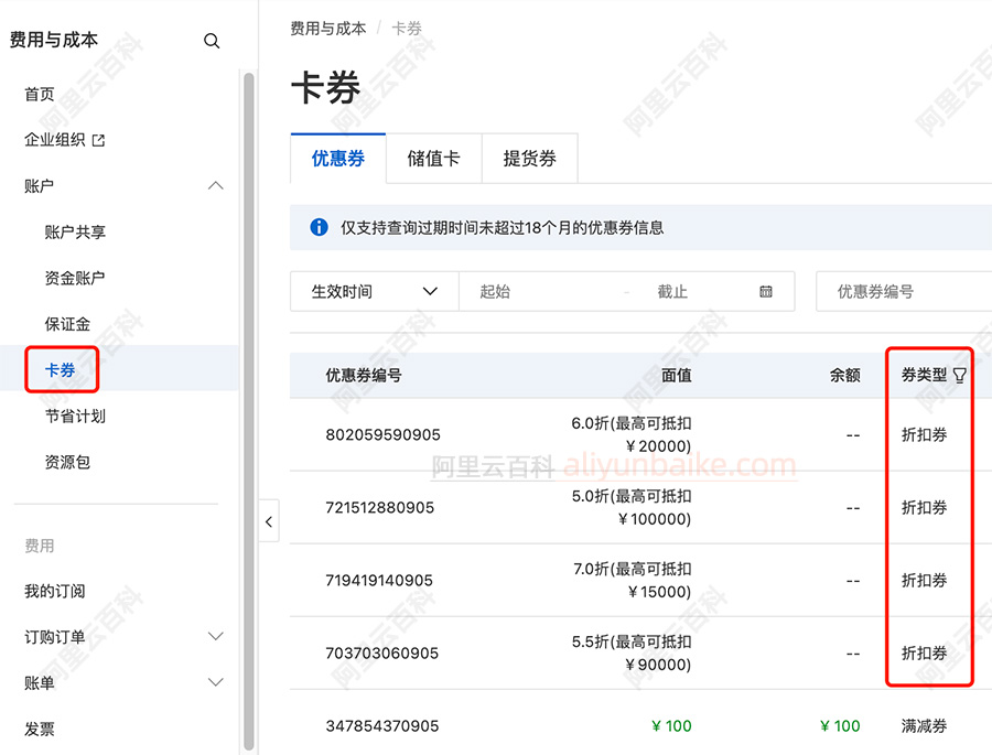 阿里云优惠券查询方法