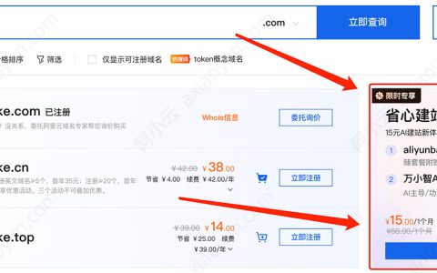 阿里云万小智AI建站轻量版15元1个月（免费送CN域名）亲测有效
